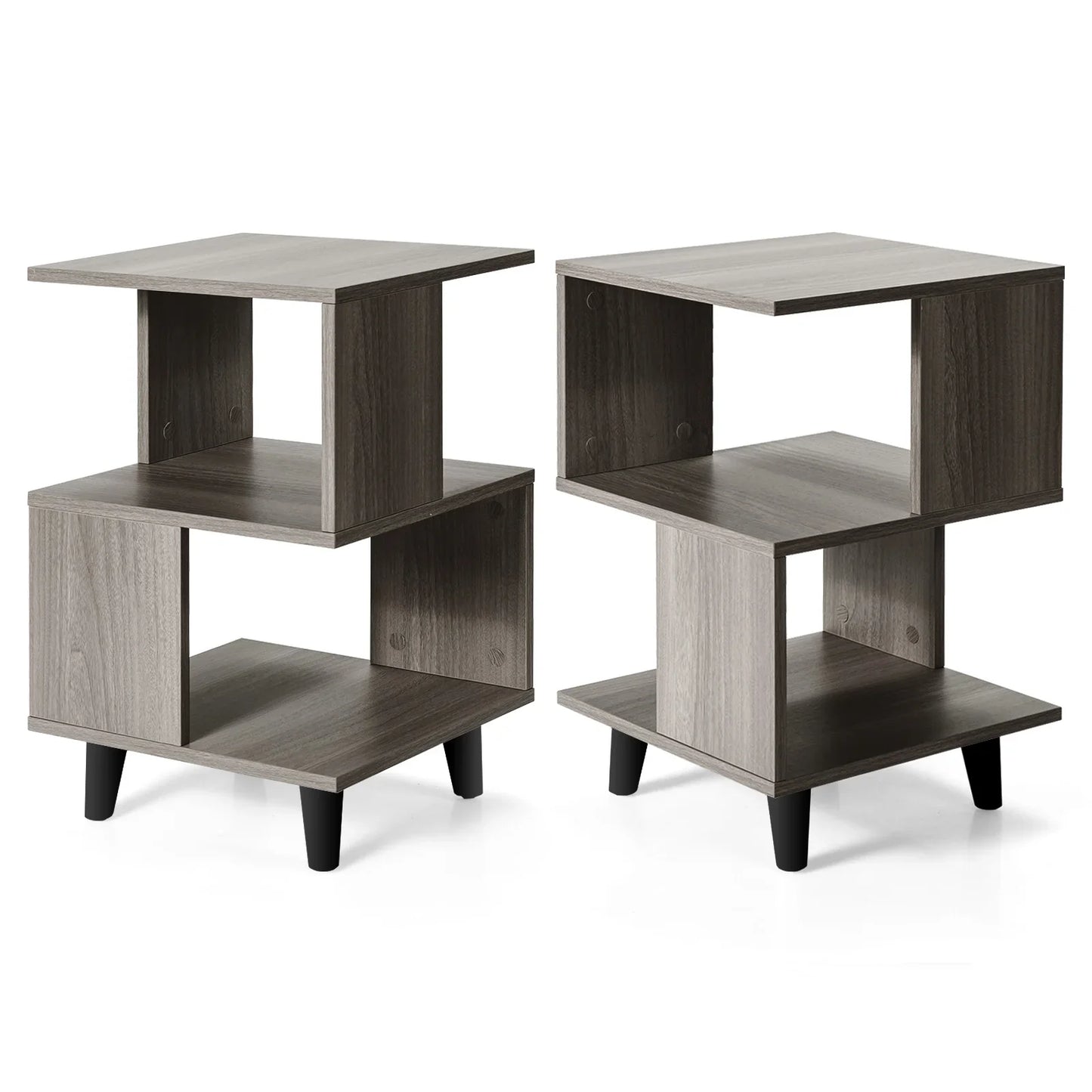 2 PCS Nightstand Set Modern Side End Table Storage Shelf Grey