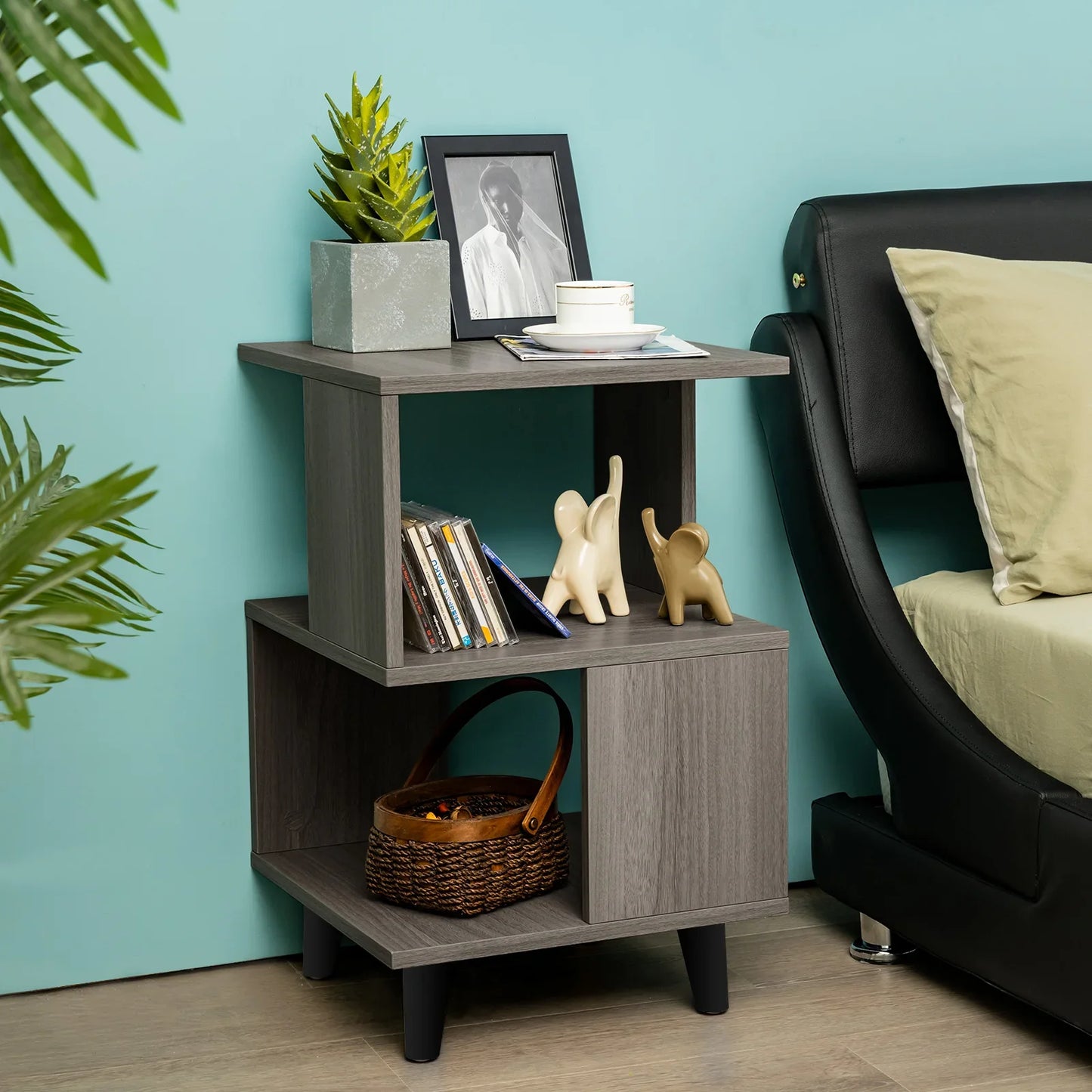 2 PCS Nightstand Set Modern Side End Table Storage Shelf Grey