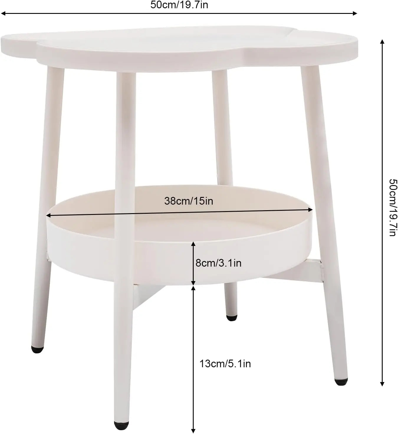 2-Tier Round End Table Flower Shape Side Table with Storage Basket White Nightstand Bedside Table for Living Room Bedroom Office