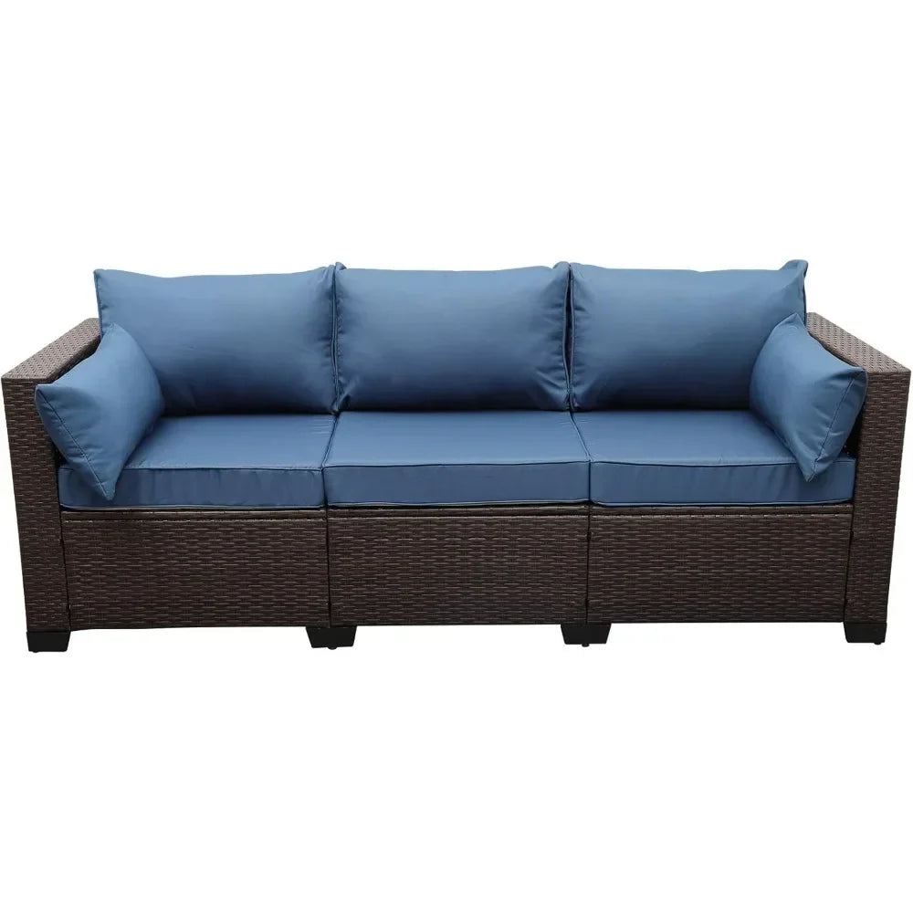 3-Seat Patio Wicker Sofa, Outdoor Rattan Couch Furniture Steel Frame with Furniture Cover and Deep Seat High Back