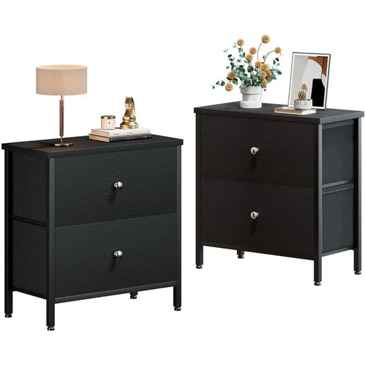 Black Nightstands Set of 2 Drawer Dresser for Bedroom Night Stand Small Nightstands End Table With Fabric Drawers Modern Bedside