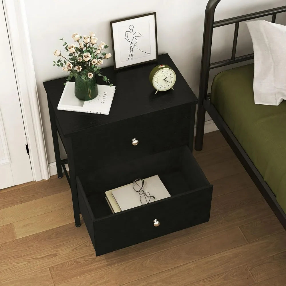 Black Nightstands Set of 2 Drawer Dresser for Bedroom Night Stand Small Nightstands End Table With Fabric Drawers Modern Bedside