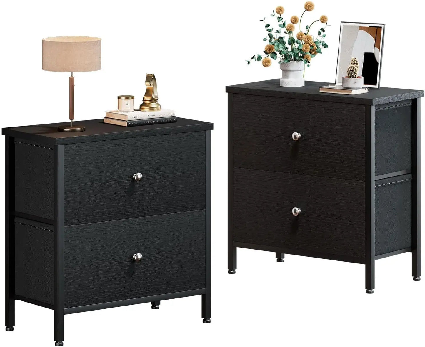 Black Nightstands Set of 2 Drawer Dresser for Bedroom Night Stand Small Nightstands End Table With Fabric Drawers Modern Bedside