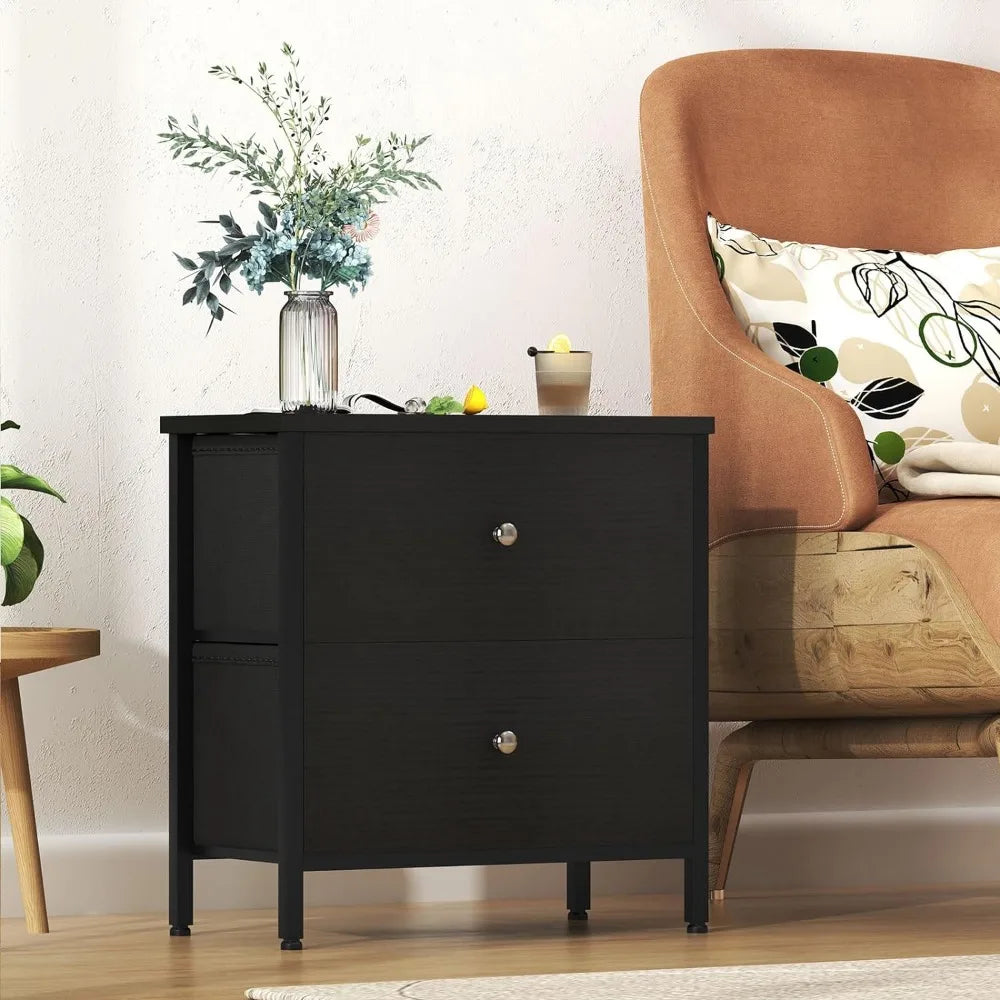 Black Nightstands Set of 2 Drawer Dresser for Bedroom Night Stand Small Nightstands End Table With Fabric Drawers Modern Bedside