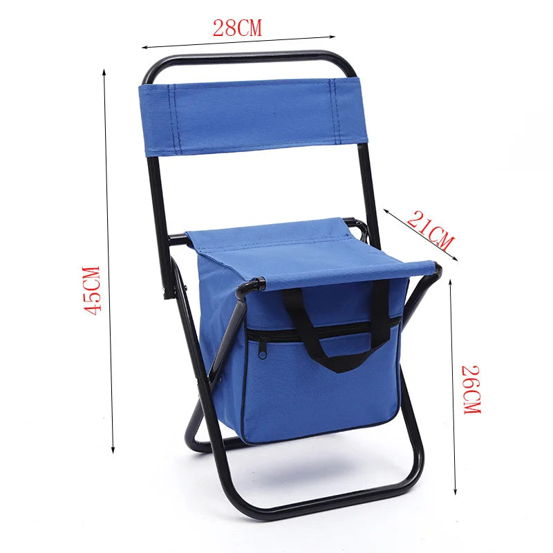 Camping Chair Stool with Backrest Portable Lightweight Chair with Carry Bag, Storage Organizer for Beach Fishing, Red, Blue