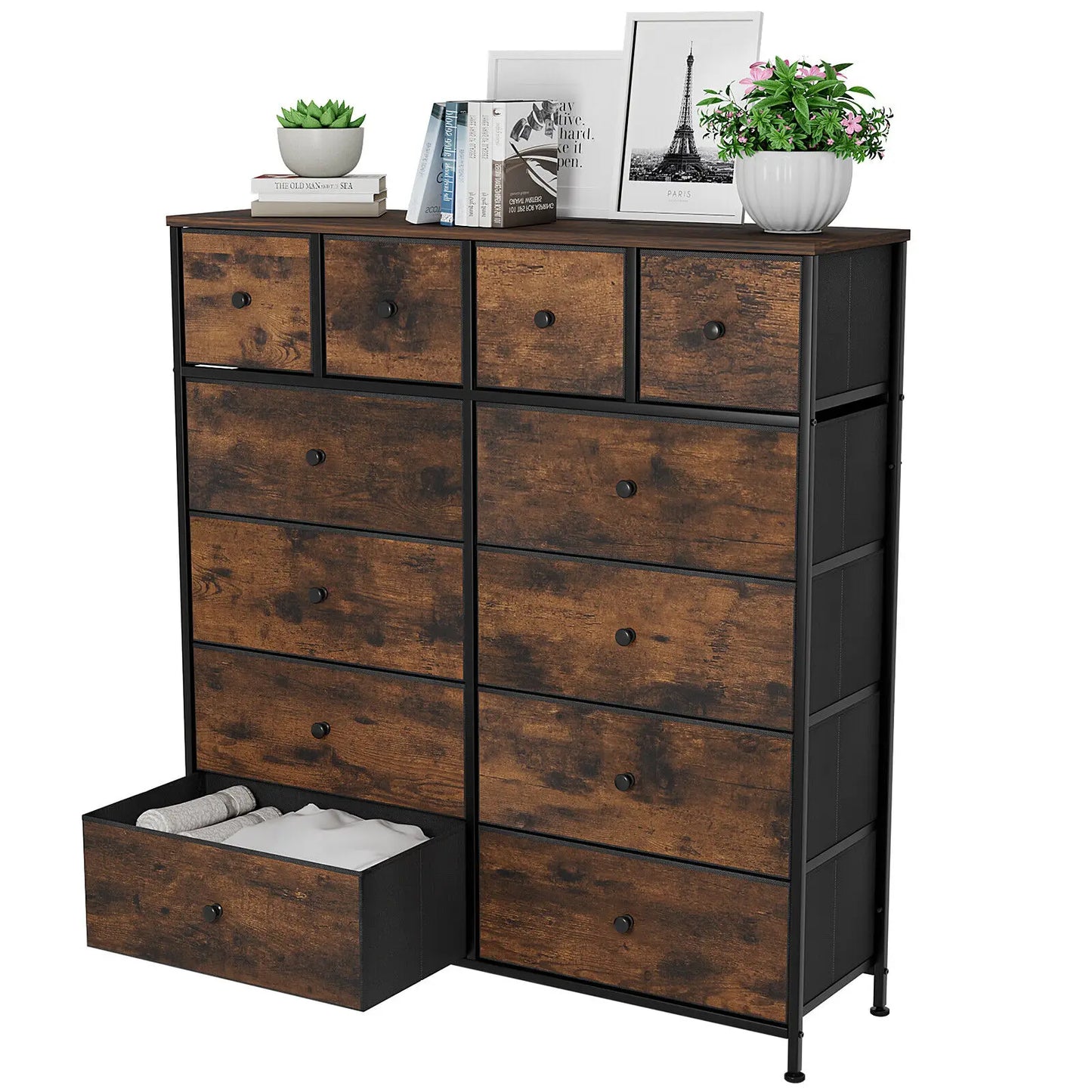 Dresser Storage Tower Organizer,Chest of Drawers with 12 Fabric Drawers, Sideboard, Storage Cabinet for Bedroom, Hallway