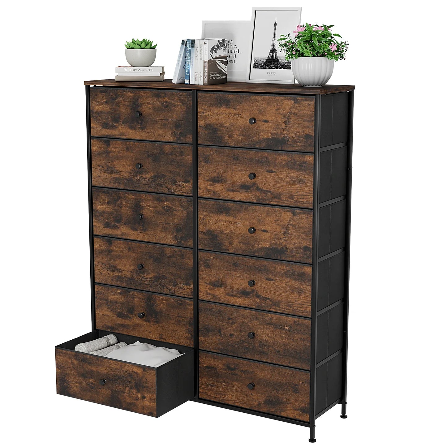 Dresser Storage Tower Organizer,Chest of Drawers with 12 Fabric Drawers, Sideboard, Storage Cabinet for Bedroom, Hallway