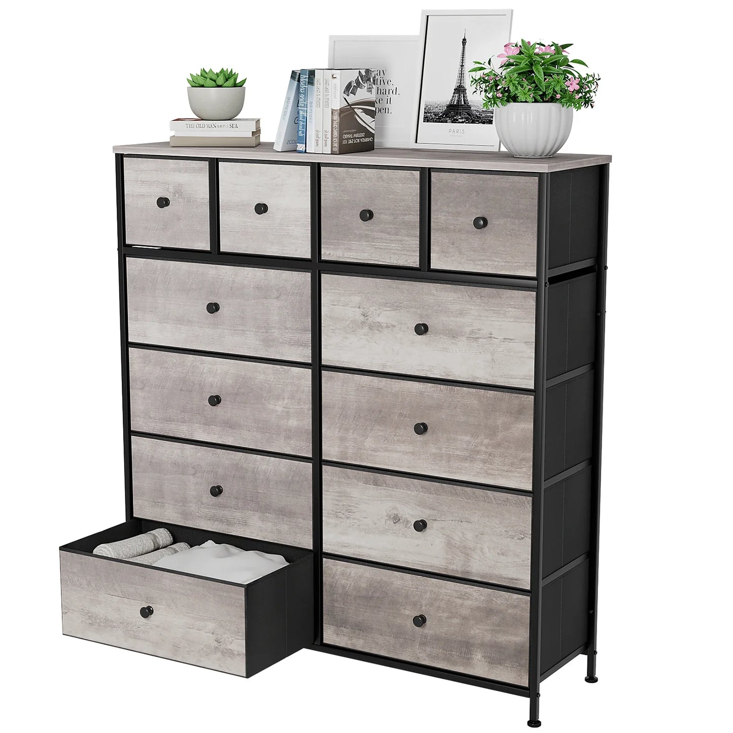 Dresser Storage Tower Organizer,Chest of Drawers with 12 Fabric Drawers, Sideboard, Storage Cabinet for Bedroom, Hallway