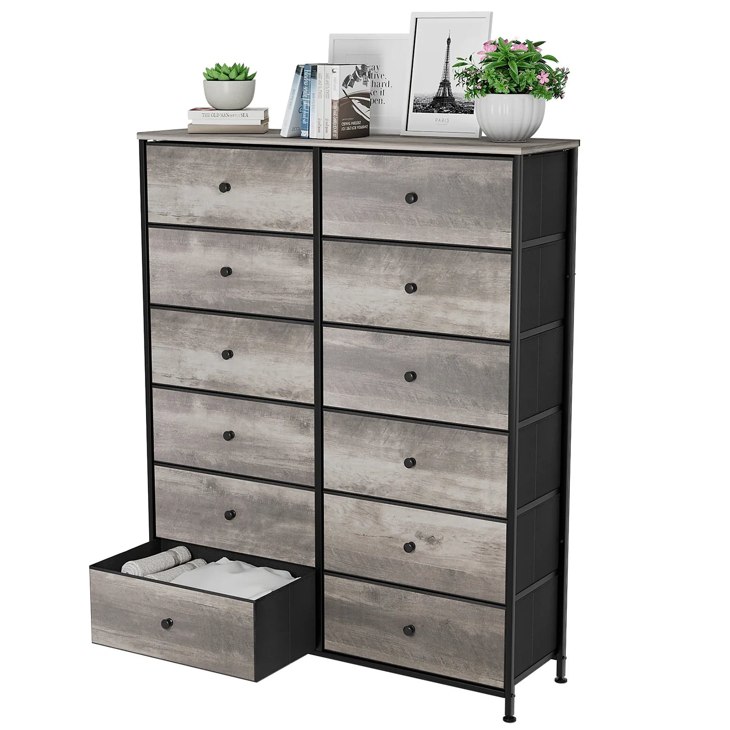 Dresser Storage Tower Organizer,Chest of Drawers with 12 Fabric Drawers, Sideboard, Storage Cabinet for Bedroom, Hallway