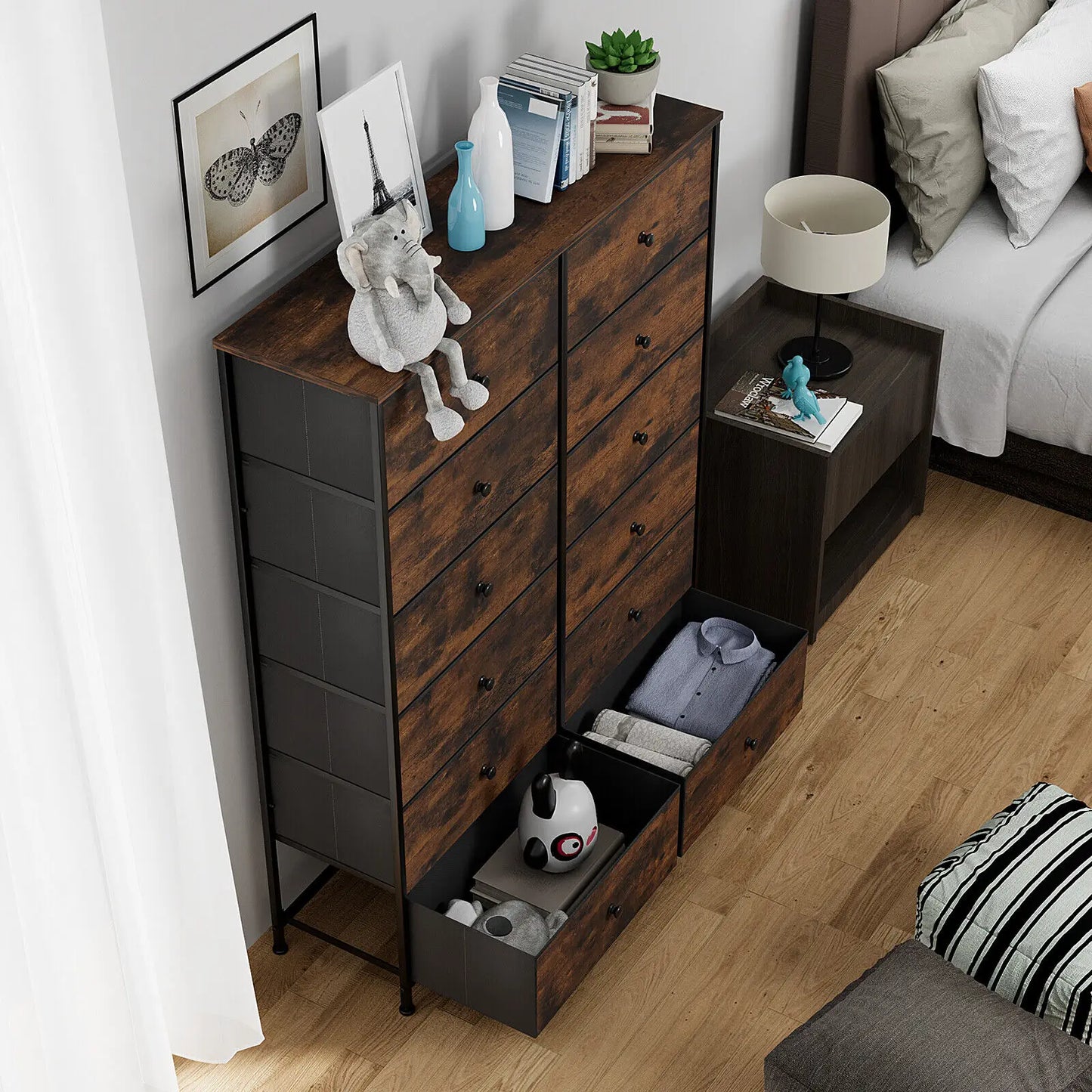 Dresser Storage Tower Organizer,Chest of Drawers with 12 Fabric Drawers, Sideboard, Storage Cabinet for Bedroom, Hallway