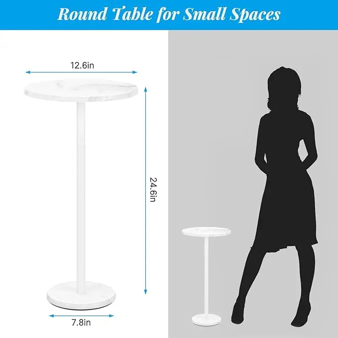 Drink Tables for Small Spaces Pedestal Side Table with Marble Base Small Round Side Table Black Coffee Table for Sofa