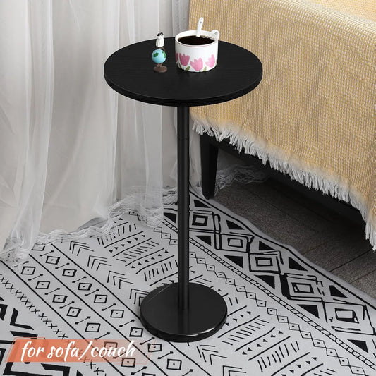 Drink Tables for Small Spaces Pedestal Side Table with Marble Base Small Round Side Table Black Coffee Table for Sofa