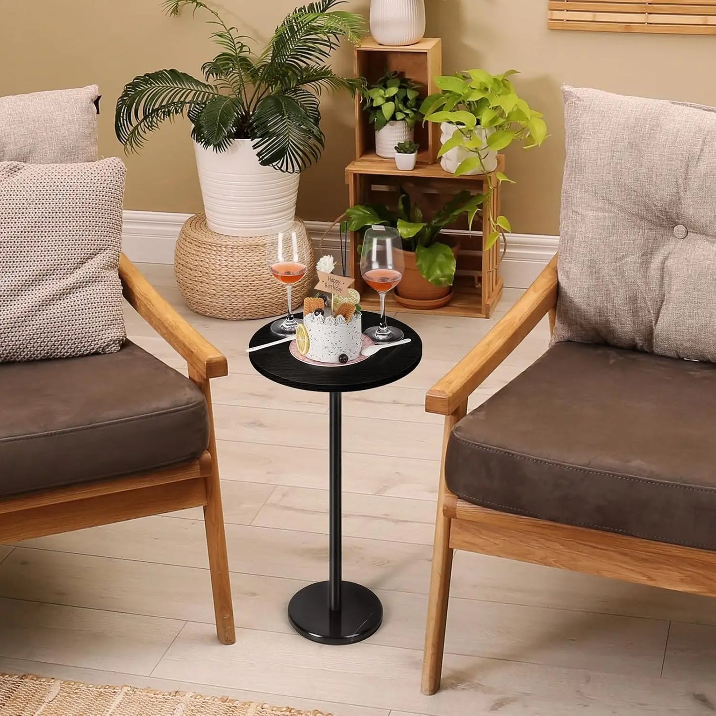 Drink Tables for Small Spaces Pedestal Side Table with Marble Base Small Round Side Table Black Coffee Table for Sofa