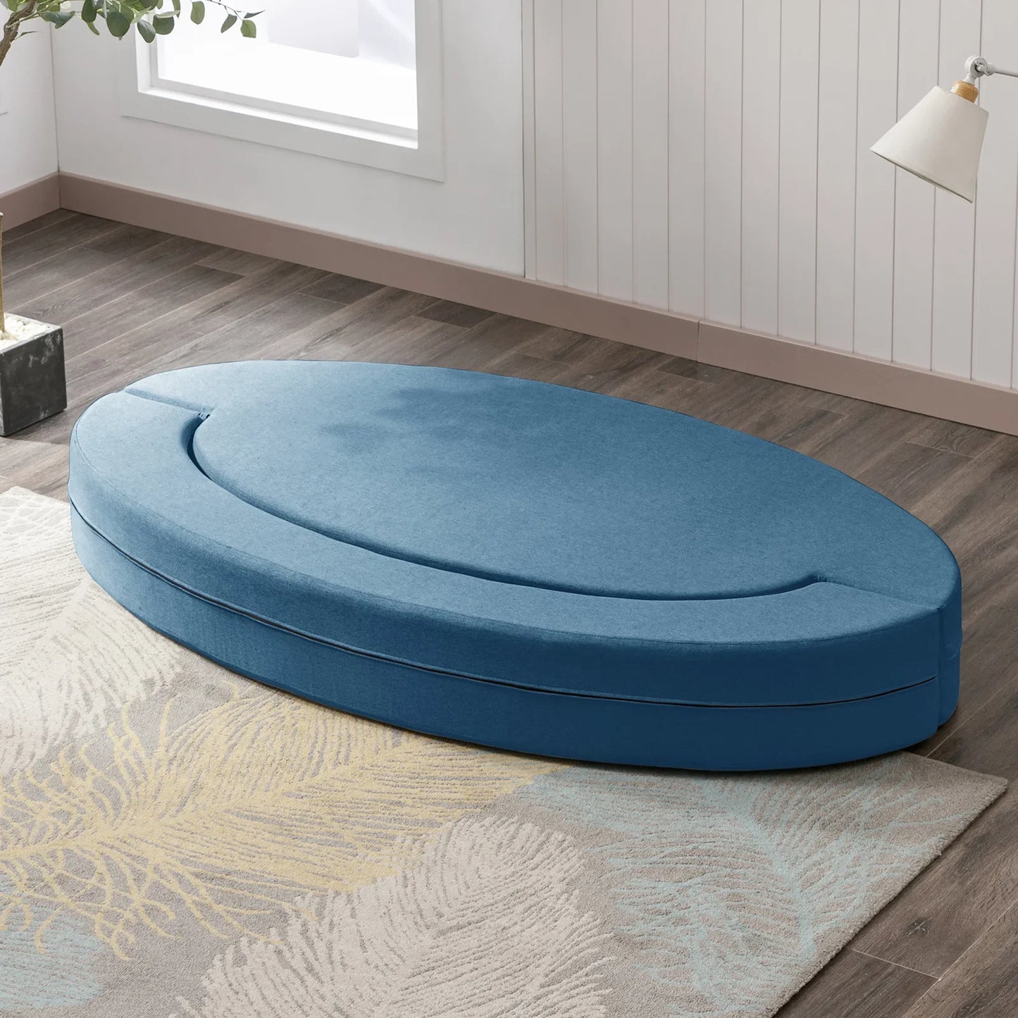 Oval Folding Futon Sofa Bed,Fold Out Sleeper Sofa/Guest Chaise Lounge,Convertible Floor Sofa Mattress