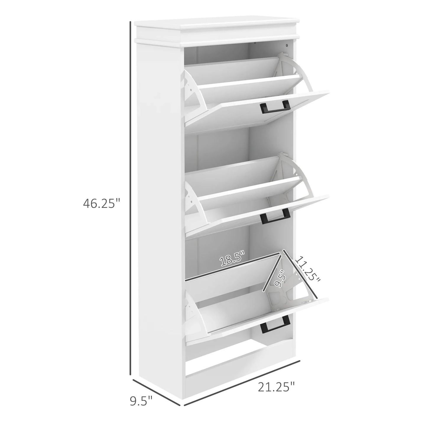 Modern Shoe Cabinet with 3 Flip Drawers for 15 Pairs of Shoes White