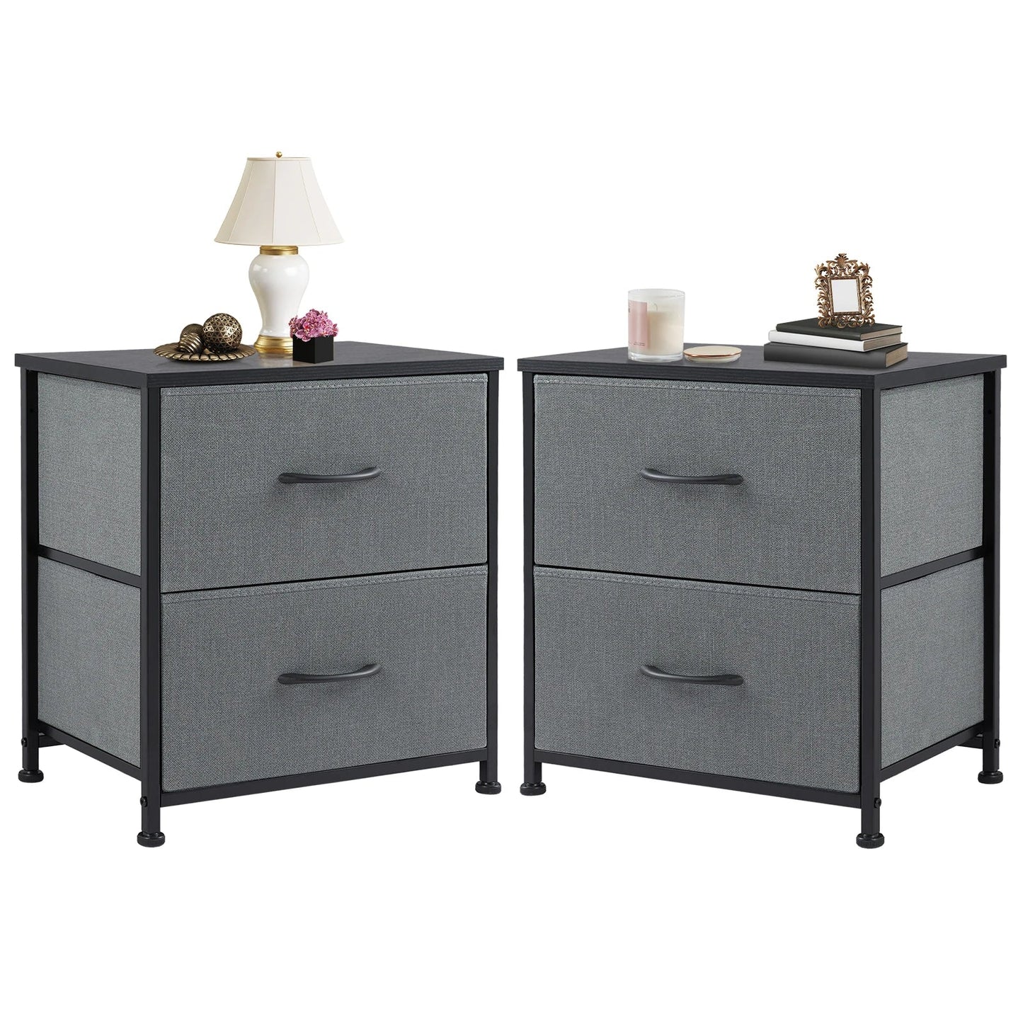 Nightstand Bedside Coffee Sofa Tea Table Storage Closet Chest Clothes Display For Bedroom 2 Fabric Drawers Cabinet Furniture