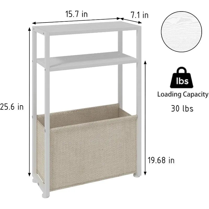 Narrow Side Table, Slim End Tables with Fabric Basket, Skinny Table for Small Spaces, Thin Bedside Table for Living Room,