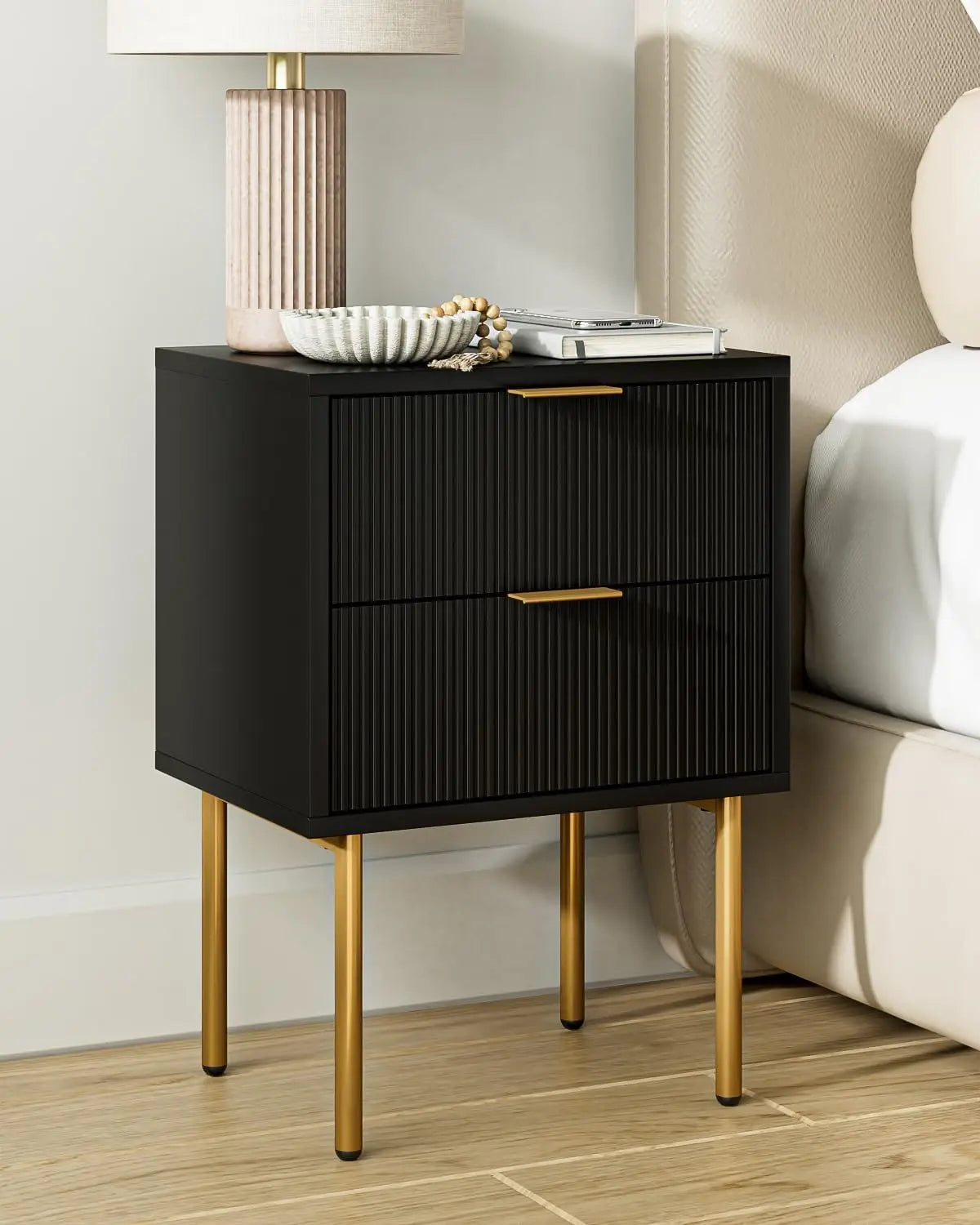 Nightstand,Small Bedside Table with Gold Frame,White Night Stand,Bedside Furniture,Side Table with Drawer and Shelf for Bedroom