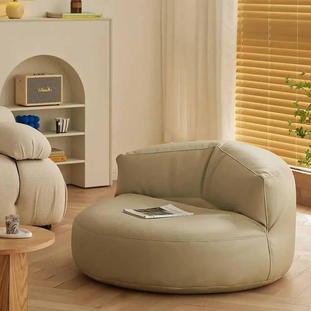 Leather Bean Bag Chair with Filling Round Lazy Floor Single Sofa Tatami for Bedroom Living Room Floor Seat Beanbag