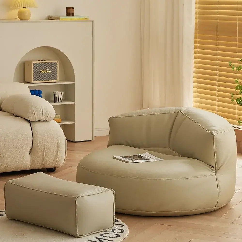 Leather Bean Bag Chair with Filling Round Lazy Floor Single Sofa Tatami for Bedroom Living Room Floor Seat Beanbag