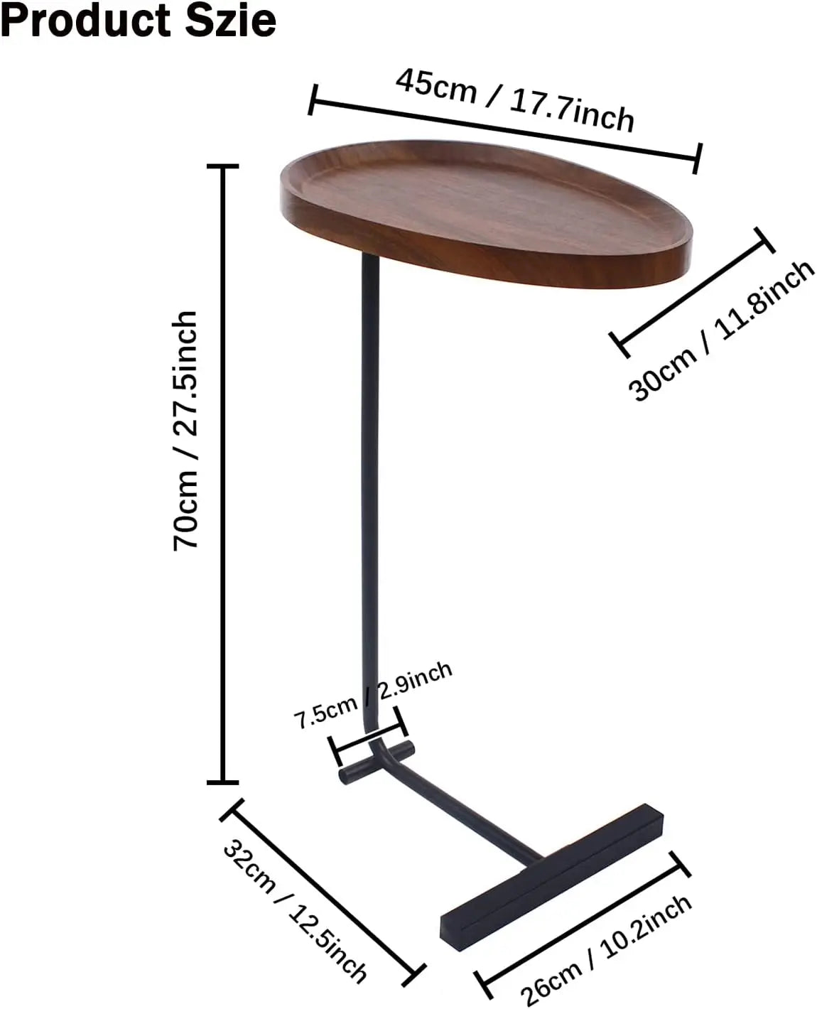 Small Sofa Side End Table, C Shaped Table Bedside Table Almond Tabletop Simple Style Home Decor for Reading Book Coffee Vase