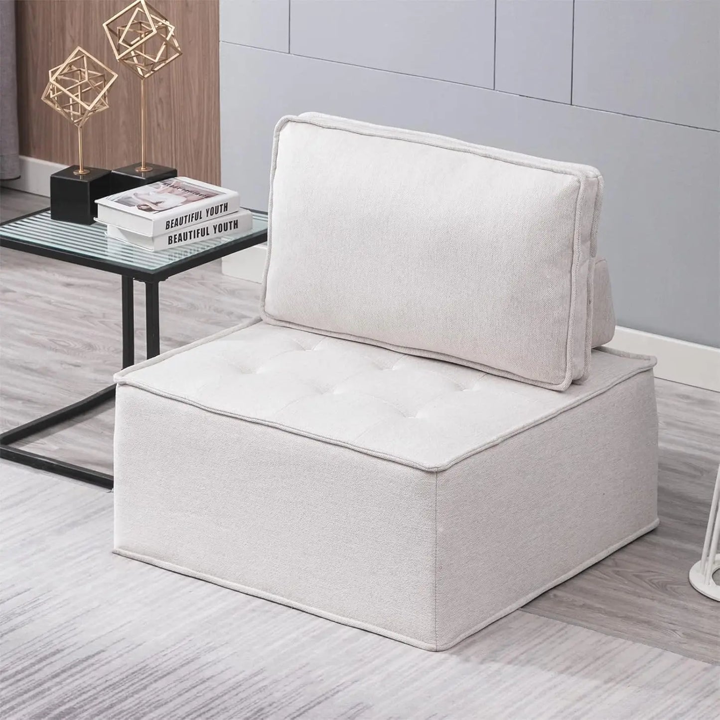 Single Couch, Single Seat Sofa, Armless Floor Sofa with Movable Back Cushion, Small Couch Modern Style Sofa.