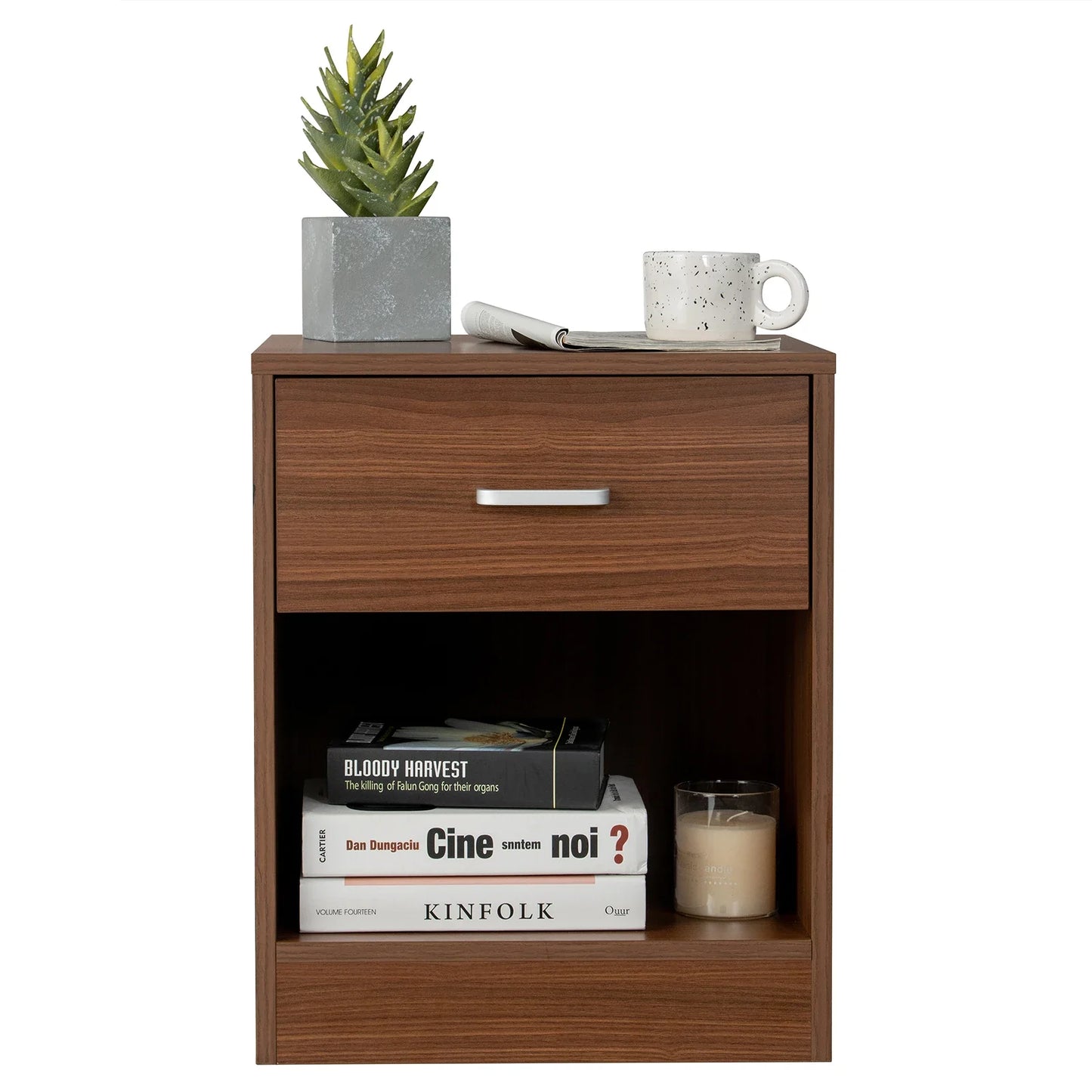 Nightstand with Drawer Storage Cabinet Modern Beside End Table Brown