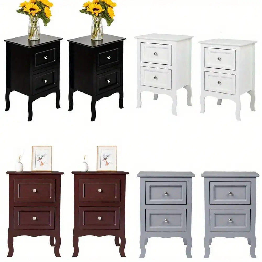 Set of 2 Bedroom Bedside Table Nightstand End Side Organizer 2 Drawers Storage