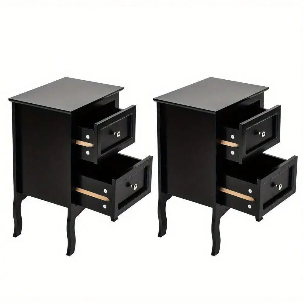 Set of 2 Bedroom Bedside Table Nightstand End Side Organizer 2 Drawers Storage