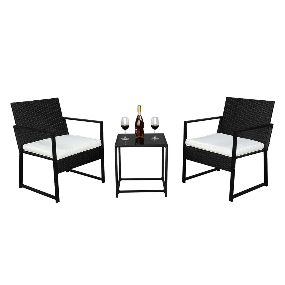 Single 2pcs Coffee Table 1pc Exposed Flat Chair Three-Piece Set Black