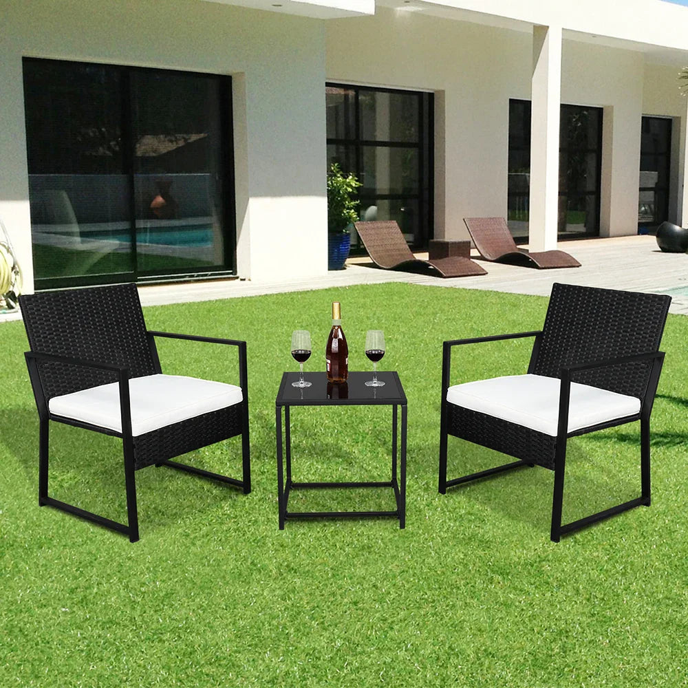 Single 2pcs Coffee Table 1pc Exposed Flat Chair Three-Piece Set Black