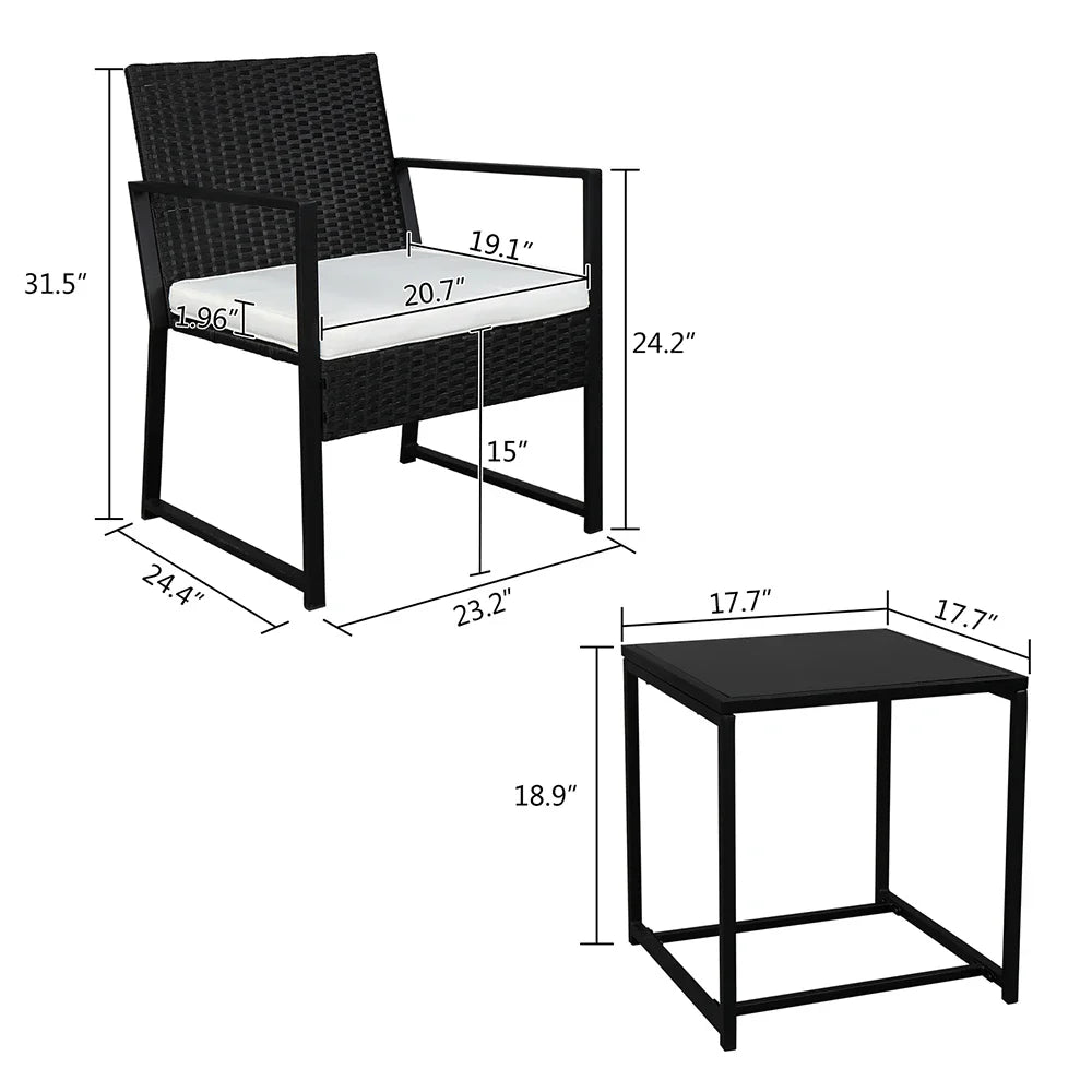 Single 2pcs Coffee Table 1pc Exposed Flat Chair Three-Piece Set Black