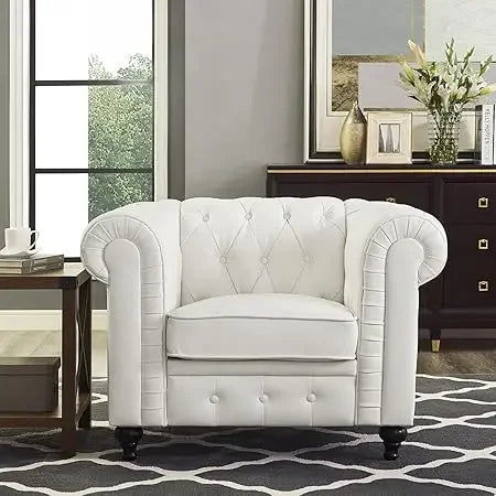 Sofa Set Living Room Chair Leather Couch Sofa Chair for Bedroom Modern Chesterfield Tufted Leather Chair Leather Sofas White