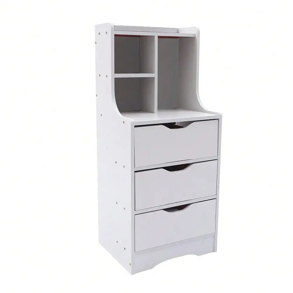 Tall White Nightstand w/ 3 Drawers Side Stand Cabinet Night Stand Bedside Tables