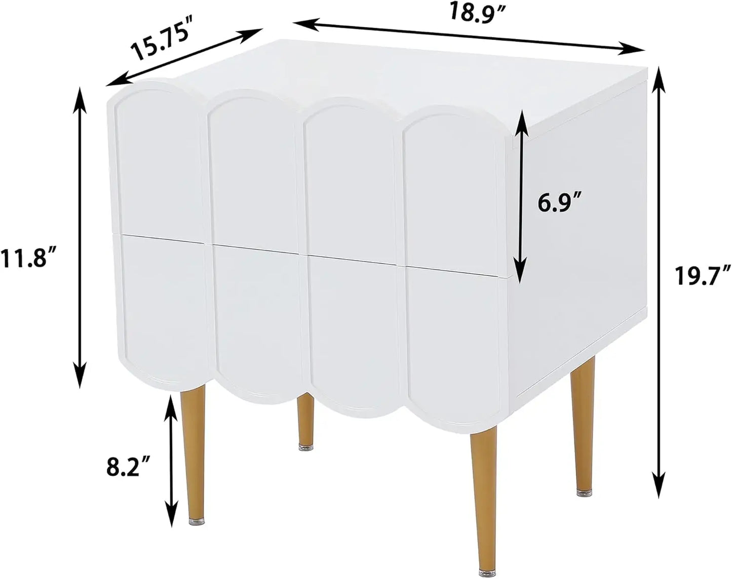 Nightstands with Drawers, White Bedside Table for Bedroom, End Table with Storage for Livingroom. White/Gold