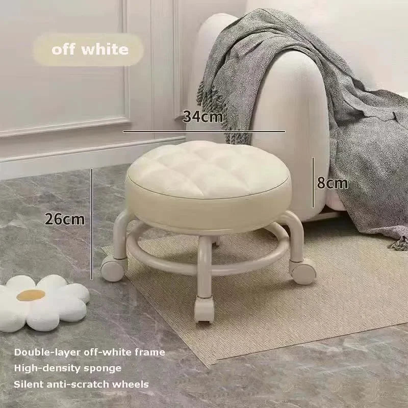 Universal Wheel Small Stool Home Pulley LowStool Wheeled Bench Small Round Stool Sofa Stool Small Chair Plastic Backrest