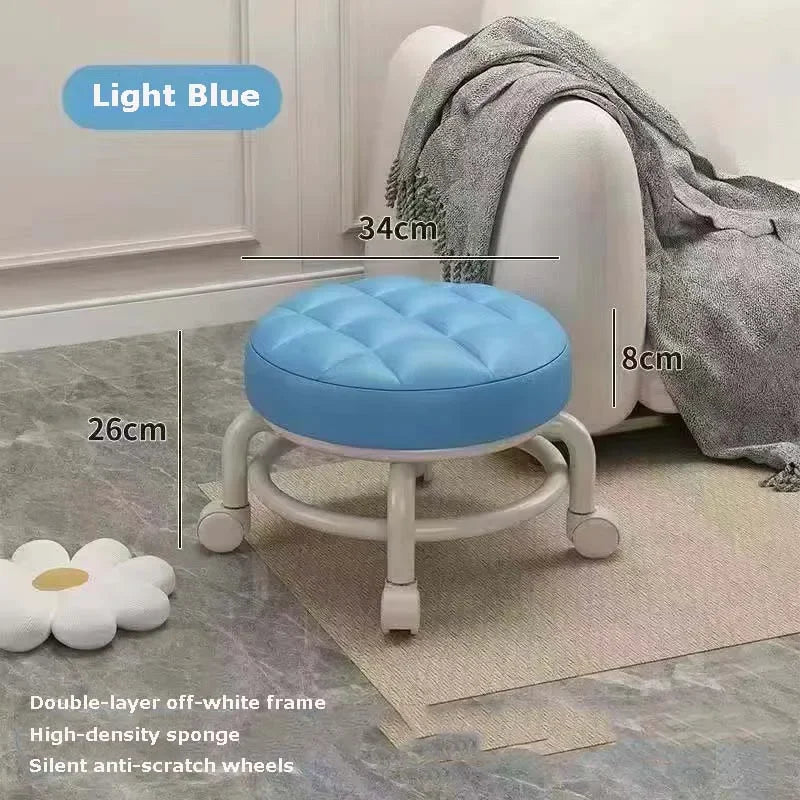 Universal Wheel Small Stool Home Pulley LowStool Wheeled Bench Small Round Stool Sofa Stool Small Chair Plastic Backrest