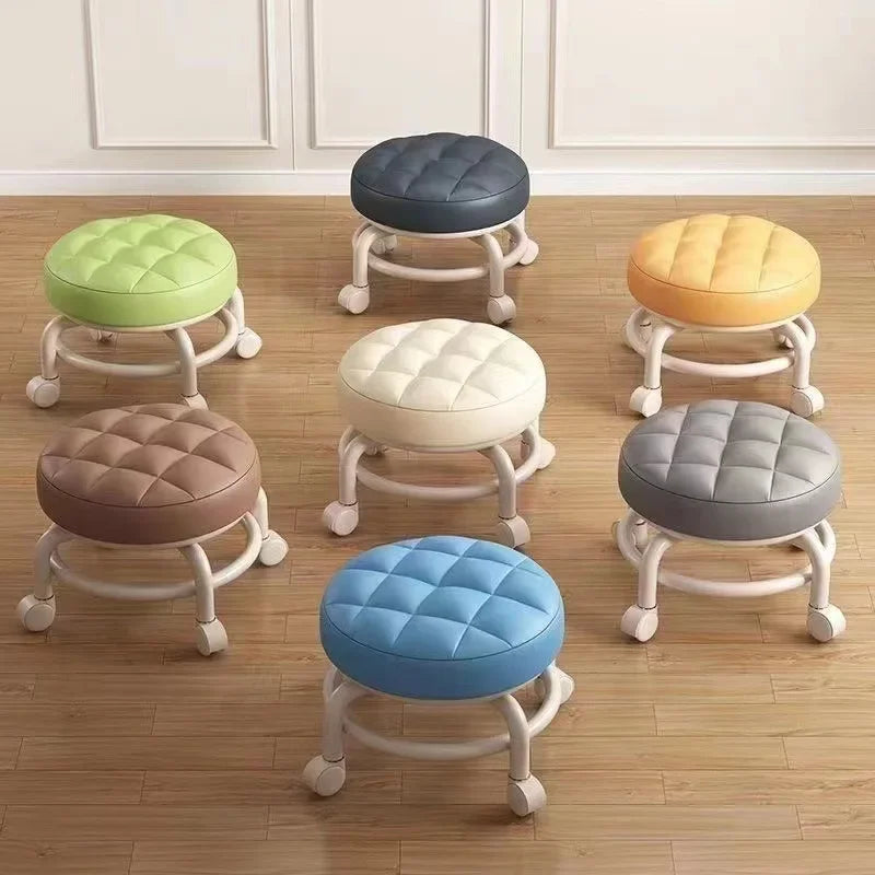 Universal Wheel Small Stool Home Pulley LowStool Wheeled Bench Small Round Stool Sofa Stool Small Chair Plastic Backrest