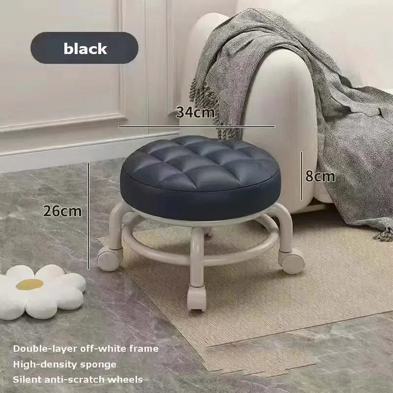 Universal Wheel Small Stool Home Pulley LowStool Wheeled Bench Small Round Stool Sofa Stool Small Chair Plastic Backrest