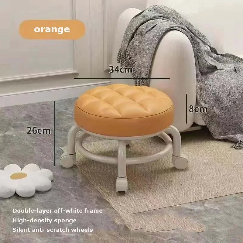 Universal Wheel Small Stool Home Pulley LowStool Wheeled Bench Small Round Stool Sofa Stool Small Chair Plastic Backrest