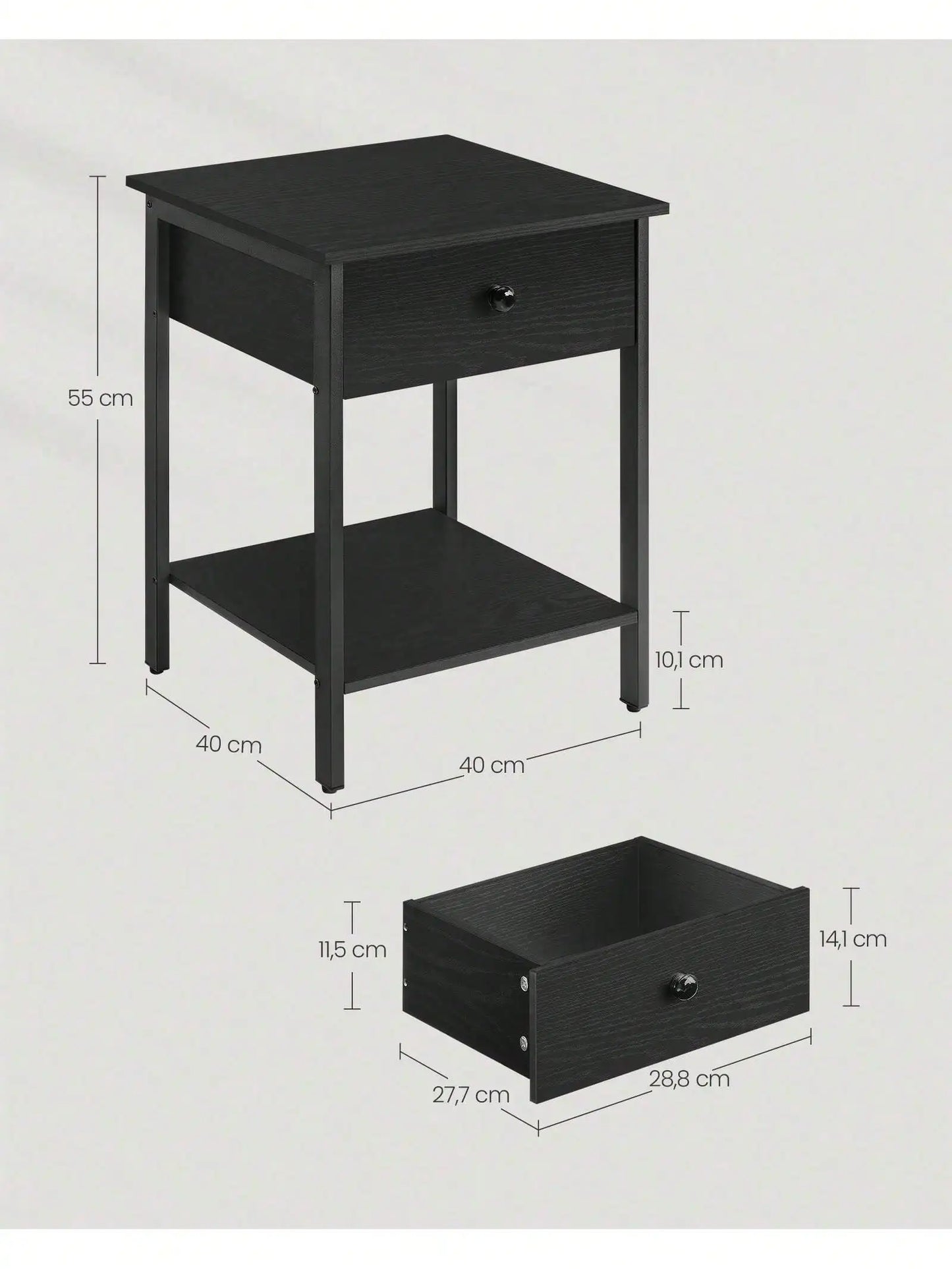 Nightstand, End Table, Side Table with Drawer and Shelf, 15.7 x 15.7 x 21.7 Inches, Bedroom, Steel Frame, Easy Assembly