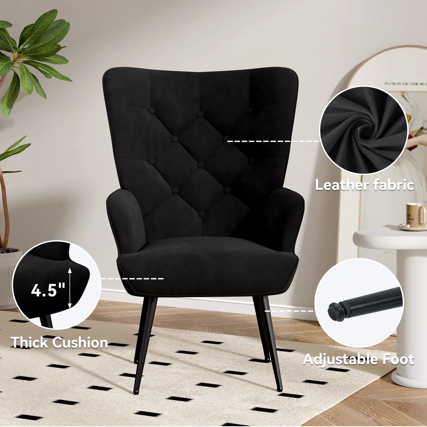 Velvet Armchair High Back Bedroom Chair Medieval Modern Living Room Chair Plush Button Back Sofa Chair Soft Cushioned Side Armch